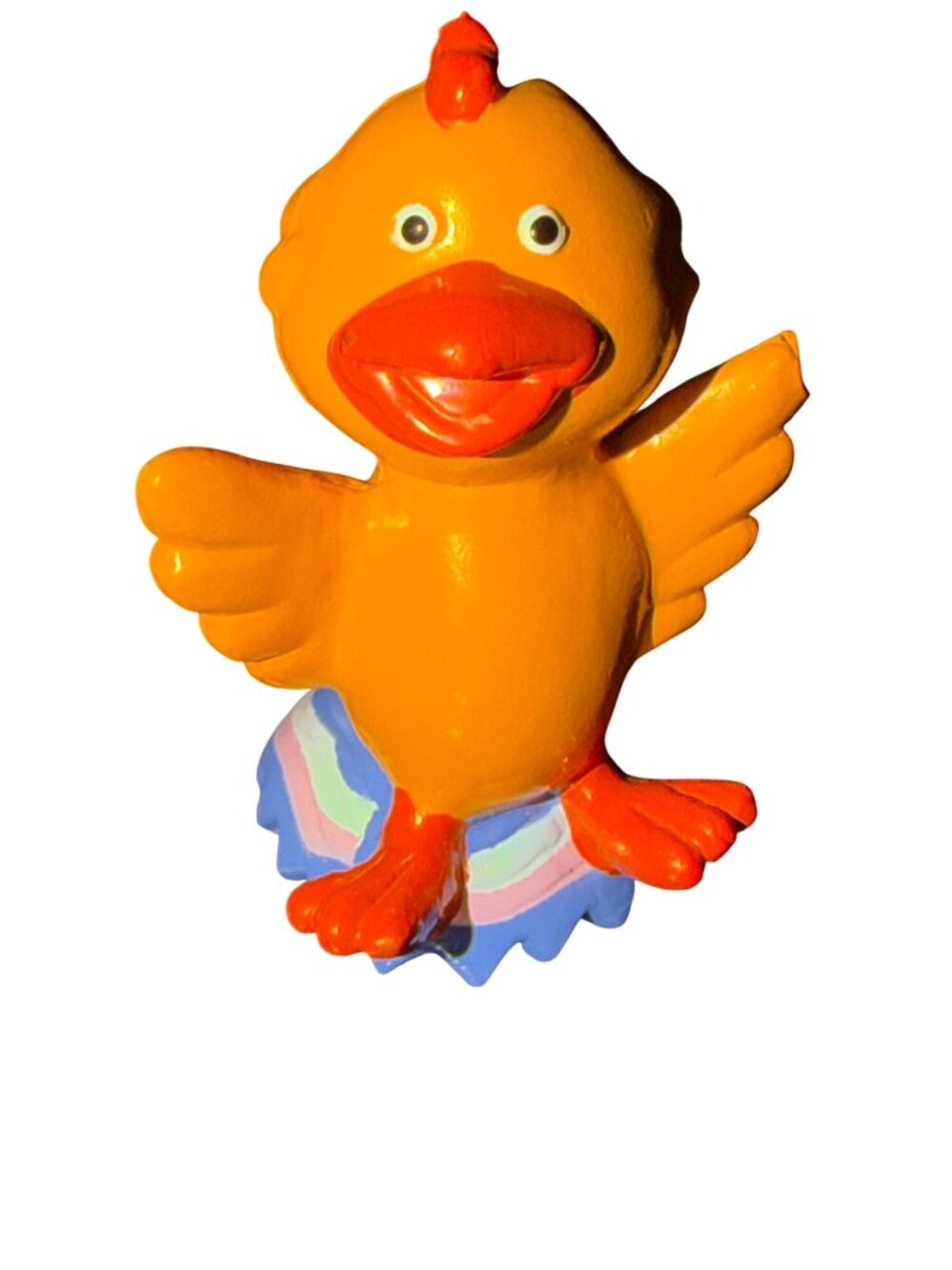 Vintage Soma Yellow PVC Chicken Figurine Sitting on Egg Yellow Orange Estate 2"